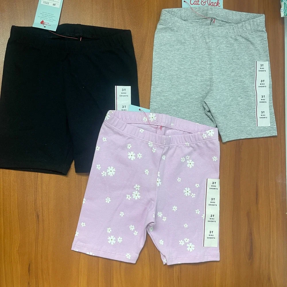 Lot of 3 Cat & Jack Toddler Girls 3T Bike Shorts Black Gray Purple Floral NWT